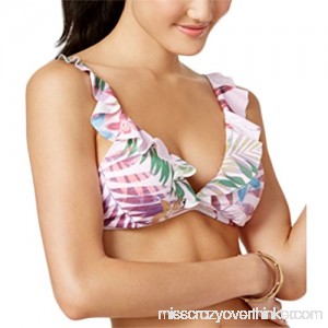 Bar III Womens Palm Reader Printed Ruffled Bikini Top Pink M B07BNWDHK4
